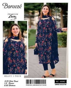 lastest Summer collection lawn cotton embroidered unstitced 3pc
