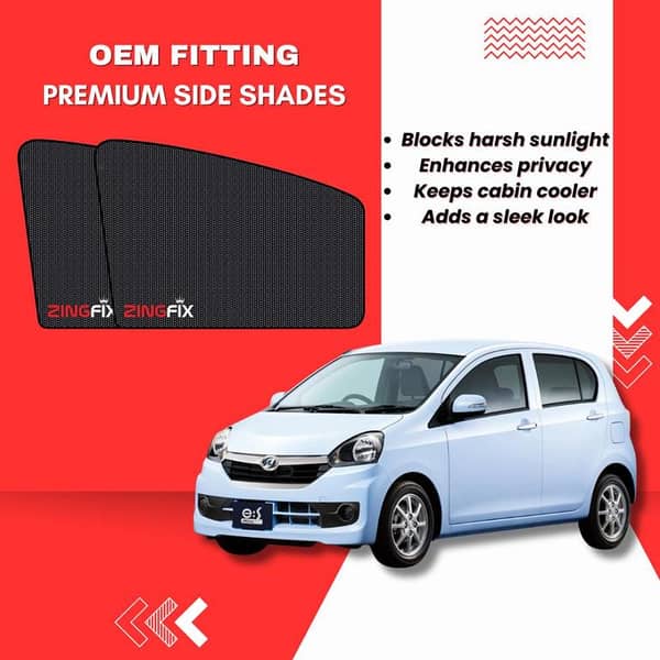 Zingfix Premium Mesh Foldable Side Window Shades for Daihatsu Mira (2012-2016)