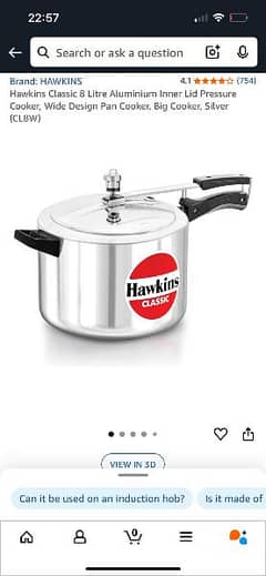Hawkins pressure cooker 8 litre