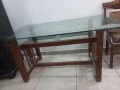 WOODEN Glass Dining table with 6 chairs for sale