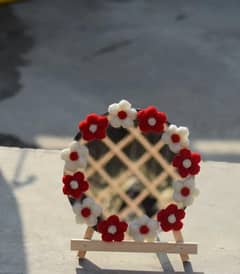 Crochet puff flowers mirror