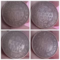 BRITISH INDIA GEORGE V, VI, 1934, 1935, 1941,  1942 SET OF (4) COINS