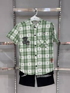 Boys Stylish Green Check Shirt & Shorts Set – Casual Summer Wear
