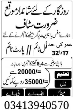 we need male and female staff for office work