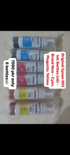 Original Epson 003 Ink Bottles (×6) Brand New Cyan, Magenta, Yellow