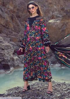 Elegant black khaddar with digital print design
