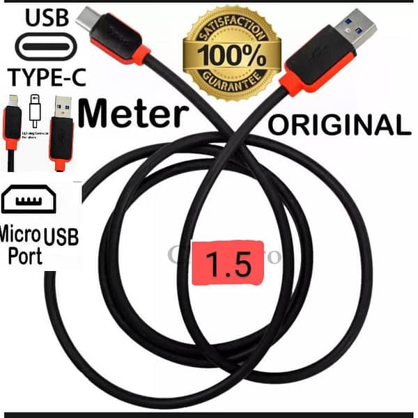 1.5m Fast Charging Cable for Micro USB, Type C, and iPhone - Compatible with Samsung, HTC, Infinix, and Xiaomi