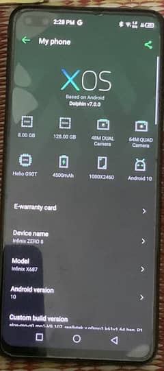 Infinix zero 8 128Gb /8gb