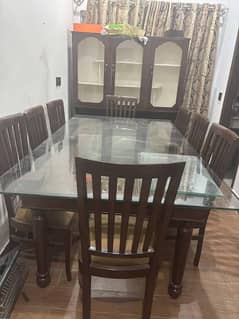Dining Table | 8 Chairs | Wooden | Glass Top | Furniture
