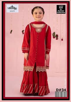 Girls' Stylish 3 Pcs Embroidered Lawn Outfit Set