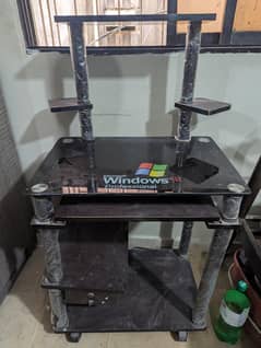 computer trolley of glass and wood+ office chair adjustable for recept
