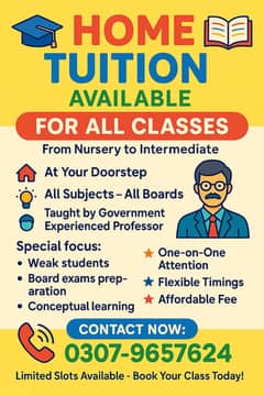 Govt Experience professor available for Home tuition