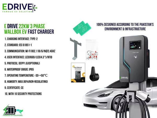 E Drive Type 2 Wallbox Ev Charger 22KW 3 Phase 32 Amps Fast Charging Station
