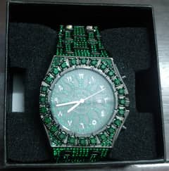 Luxury green rhinestone watch