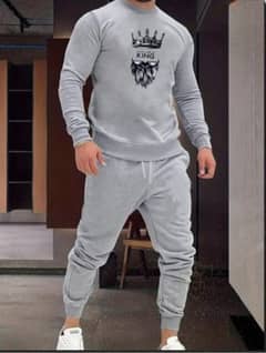 Men's fleece printed sweatshirt track suite _2 PCs in gry