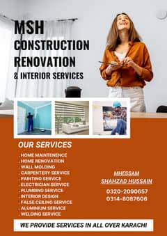 Construction Renovation & Interior Sevice.  Fasle Ceiling Paint work. .
