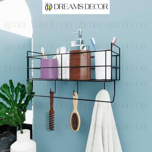 Bathroom Rack with Hanging Hooks & Towel Hanger