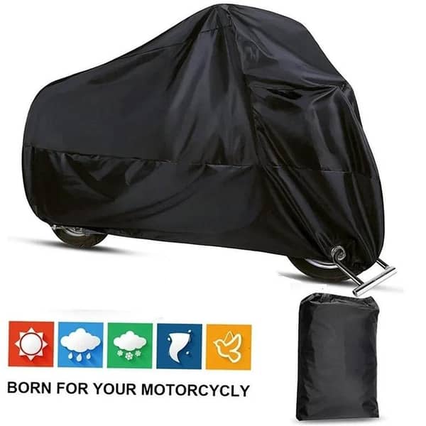 ORIGINAL PARACHUTE WATERPROOF MOTOR BIKE COVER WITH LOCK HOLE RINGS WITH FREE STORAGE BAG FOR ALL BIKES CD70,125,100cc,SUZUKI,YBR AND OTHER ALL BIKES COVER.