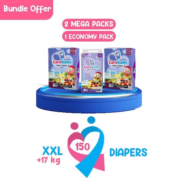 Carebaby XX-Large Diapers - 150 Count (2 Mega Pack & 1 Economy Pack)