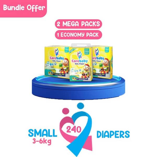 Carebaby Small Diapers - 240 Count (2 Mega Packs & 1 Economy Pack)