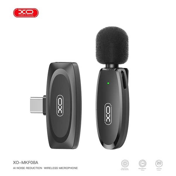 XO MKF08A Wireless Collar Mic For Type C Phone Wireless Microphone With AI Noise Cancellation Reduction  With 1 Year Warranty