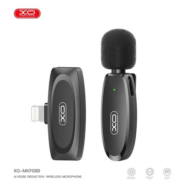 XO MKF08B Lightening Wireless Collar Mic For Iphone Wireless Microphone With AI Noise Cancellation Reduction  With 1 Year Warranty