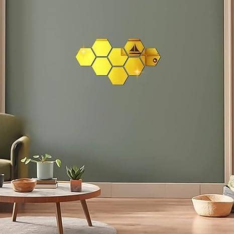 EVENTO 3D Acrylic Mirror Golden Hexagon | Acrylic Wall Decoration Items for Home Decor and Living Rooms Decoration Items for Wall Decor Ideas | Mirror Stickers for Bedrooms Offices and for Gift Items | Decore Items Wall Decals Decorating Items