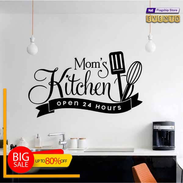 EVENTO Mom's Kitchen Open 24 Hours 3D Wooden Wall Art New Creative Laser Cut DIY Design Decoration Piece for Home Decor and Kitchen and for Gift Items