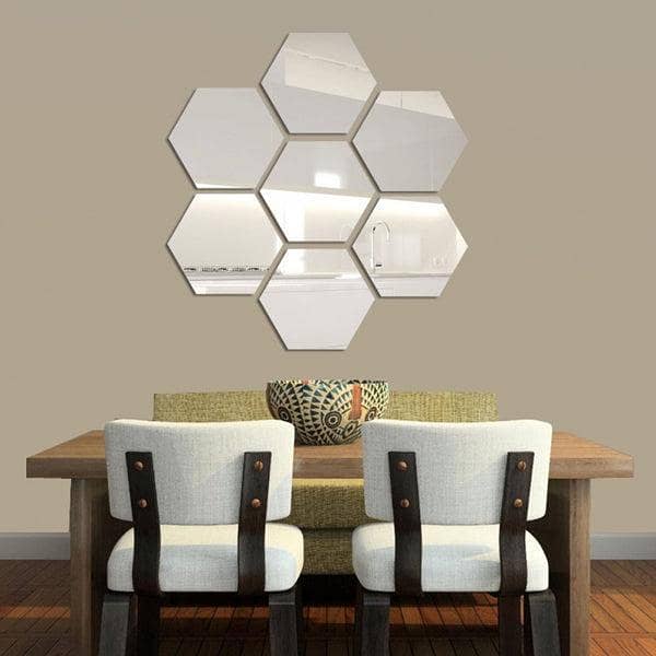 EVENTO Acrylic Hexa Mirror Wall Decals | Modern Geometric Wall Decor Ideas | Stylish DIY Design Decorative Mirror Panels for Home Decor Living Room | Decorating Items for Bedroom and Offices and for Gifts | Creative Wall Decoration Pieces
