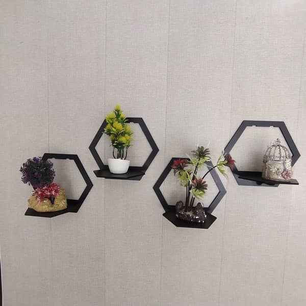 EVENTO Hexagon Shape 3D Wooden Wall Shelf | Wall Shelves for Home Decor Living Room | 3D Laser Cut DIY Design Floating Shelf | Hexagon Candle Stand | Wooden Wall Decoration Piece for Kids Room and Girls Room and for Gift Items | Wall Shelf for Bedroom