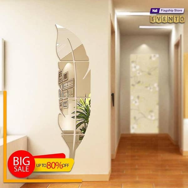Evento Acrylic Mirror Wall Leaf 3d Wall Sticker Sets Decore Art Design Decoration For Home Decor Living Bed Room And Offices And For Gifts Piece Item