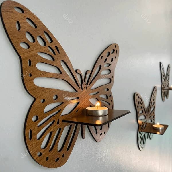 EVENTO Decorative Butterfly Wall Shelf, Decoration Candlestick, Wall Décor Ideas, Wooden Wall Shelves | The New Premium Wooden Wall Art Light Big Size I Wall Decor Art for bedroom I DIY Design Decoration Piece for Home Decor I Home Furniture