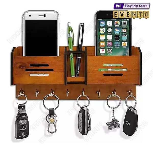 Evento Mobile Holder GEOMETRIC multipurpose design Wood Key Holder I 6 Hock I Wall Hanging Keys Wooden Wall Hanging for bedroom I 3d DIY Design Decoration Piece for Home Decor I Offices and for Gift Items