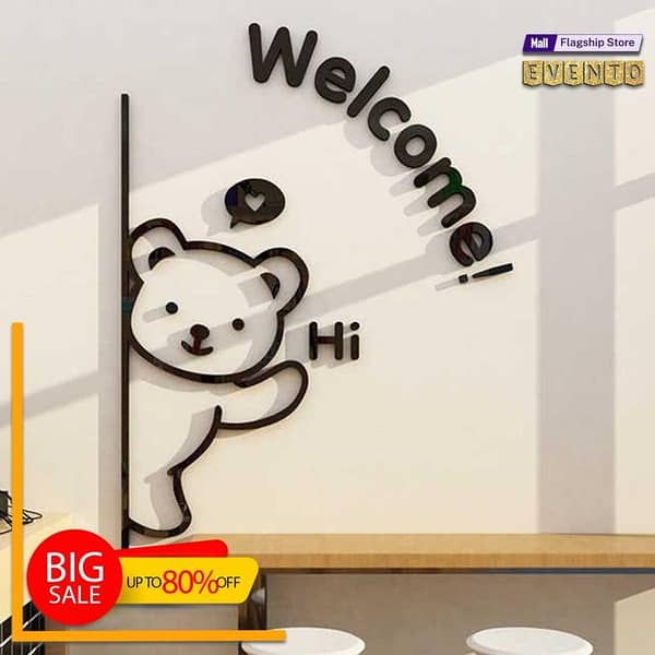 EVENTO Welcome Here 3D Wooden Wall Art New Creative Laser Cut DIY Design Decoration Piece for Home Decor Living Room and Office and Restaurants and for Gift Items
