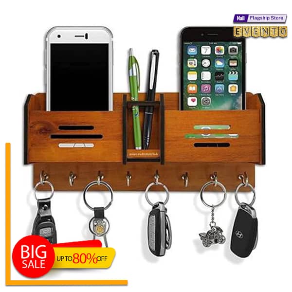 EVENTO Wooden Wall Hanging Mobile Holder and Key Holder 3D DIY Design Multipurpose Wall Hanging Organizer for Home Decor Living Room and Offices and for Gifts Items