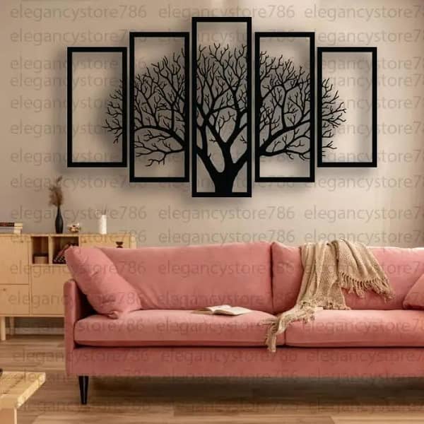 EVENTO Wooden Wall Art 5 Frame Tree Panels | 3d DIY Design Wall Decor Ideas | Decorative Wodeen Decoration Pieces for Home Decor Living Room | Stylish Decorating Items for Bedrooms and Offices and for Gifts Items | Wall Decore for Home Renovation