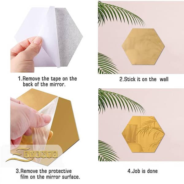 Evento Acrylic Mirror Hexagon 3d Wall Sticker Sets Decore Art Hexagonal Design Decoration For Home Decor Living Bed Room And Offices And For Gifts Piece Item Silver Golden Black (12 pieces)