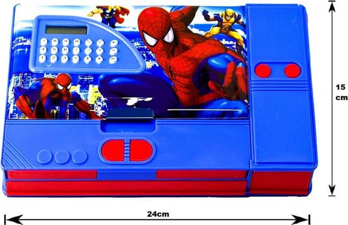 Jumbo Dual-Sided Magnetic Pencil Box with Calculator for Kids - Spider Man