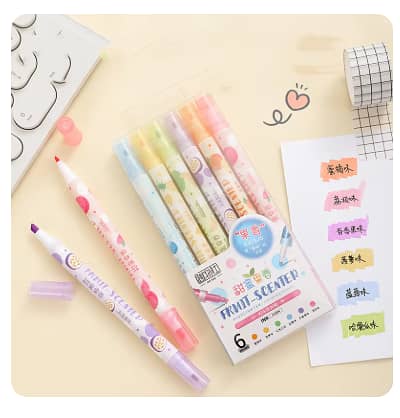 Creative 6x Dual Tip Fruit Scented Highlighter & Markers - Yalong | Best Quality Stationery for Boys and Girls