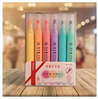 Set of 6 Multicolor Pastel Highlighter Pens with Triangular Grip for Office and School Supplies