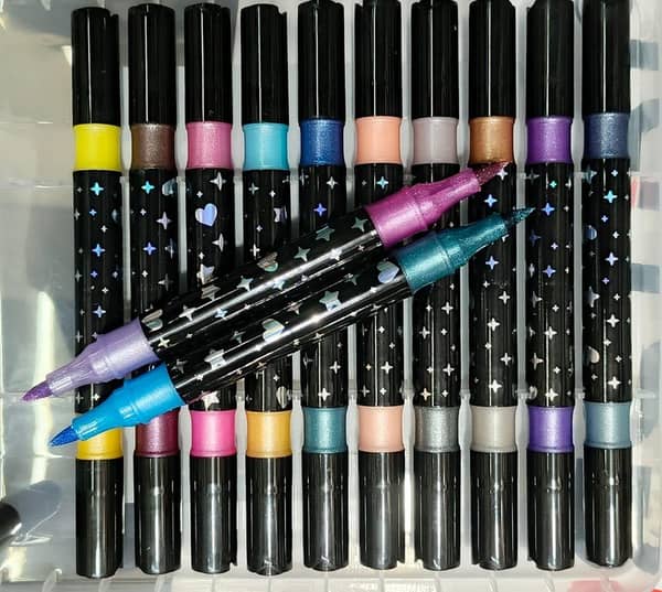 glitter marker 12pc /24 colour premium quality with gloss liquid two in one tip
