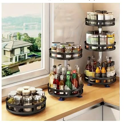 3-Tier Rotating Organizer - Space-Saving, Non-Slip Countertop Storage for Tableware, Makeup & Spices - Perfect for Kitchen & Bathroom