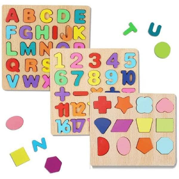 Wooden Alphabet Puzzles and Numbers Counting Board for Kids - Colorful ABC Uppercase