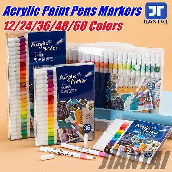 Acrylic Paint Marker Pen Set with 12 or 24 Colors for Crafts, Fabric, Canvas, Glass, and Paper Projects
