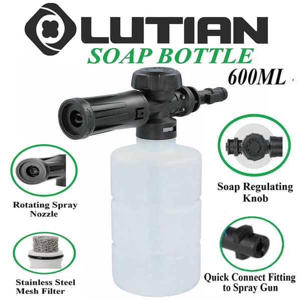 LUTIAN Foam Dispenser Bottle / Rotating Lance with Shampoo Regulator - Shampoo Spraying Soap Bottle 600ml Including St Steel Mesh Filter Attachment for Pressure Washer