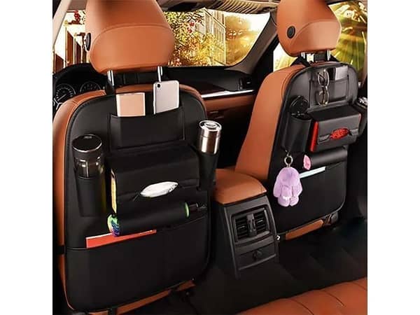Premium Quality Car Back seat Organizer with Foldable Table Tray, PU Leather Black Color