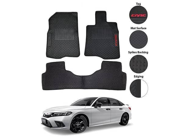 RGS Premium Black Rubber Mats for Honda Civic 2022 | Waterproof Plastic Floor Mats