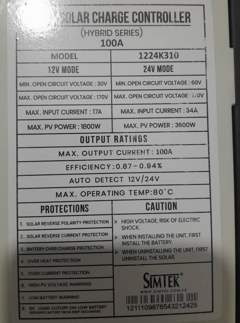simtek 100 amp hybrid charge controller 1
