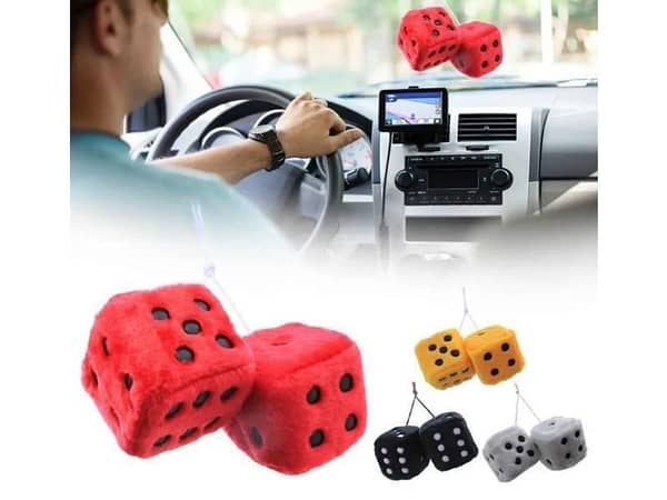 Red With Black Dots Mirror Fuzzy Plush Dice Soft Plush Car Decorative Hanging 3pc