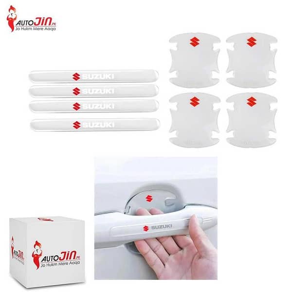 Suzuki Logo Silicon Transparent Protective Door Handle Cup - 8 Pieces to Prevent Scratches